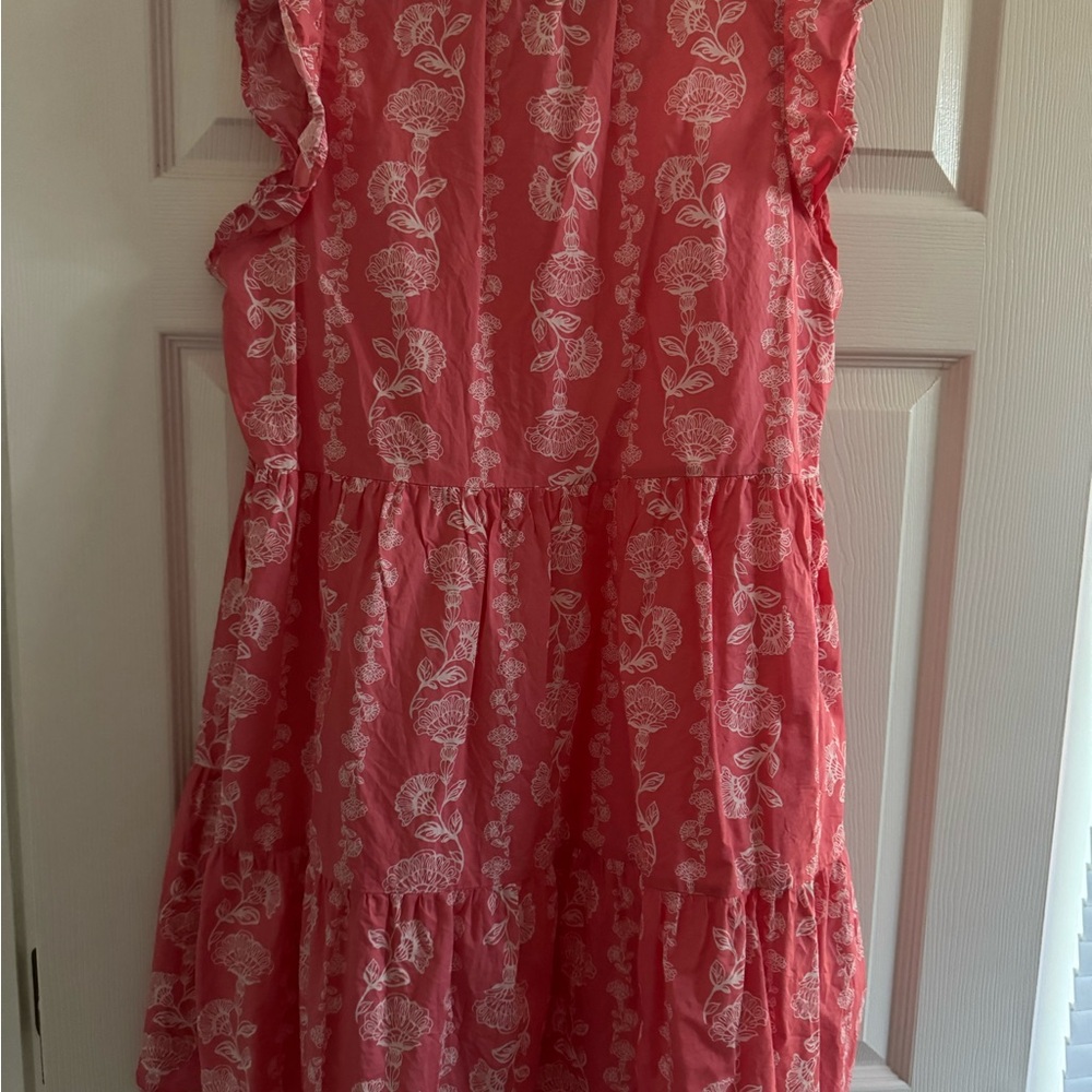 Time and Tru Coral Babydoll Dress with White Floral Design - Picture 4 of 4